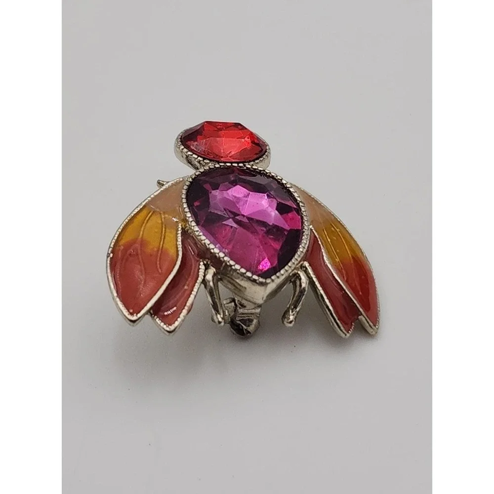 Vintage signed BW Avon Pin Rhinestone‎ Enamel Wing Bee Insect Bug Brooch